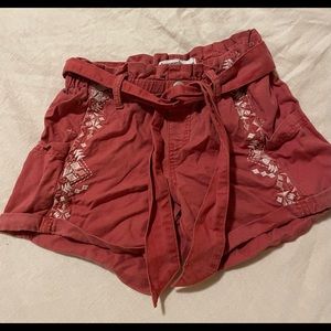 Girls Abercrombie Paperbag Waist shorts- with tie belt and embroidery detail